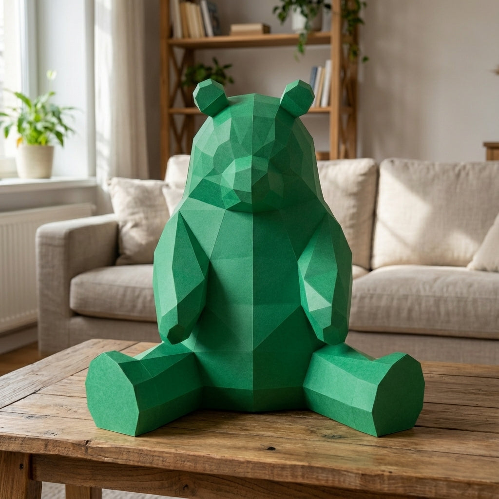 Polygonal panda papercraft, 3d geometric sculpture, 61-piece diy paper kit, 32x35x35 cm, modern handmade decor for home or office - Mi tienda