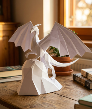 3D polygonal paper dragon figure to assemble on a rock 43x60x36 – DIY papercraft decorative kit, modern geometric sculpture for table or shelf - Mi tienda