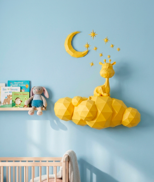 Cute wall giraffe 3D papercraft polygonal paper figure for assembly 50x45x16, 272 parts – DIY craft, sculptural cardboard giraffe for kids room wall decor