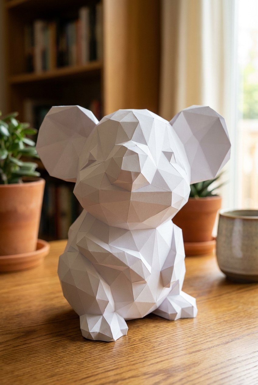3D polygonal paper mouse for assembly 25 x 30 x 24 – decorative papercraft DIY kit, modern cardboard sculpture, geometric home decoration - Mi tienda