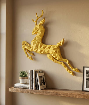 Modern flat deer wall papercraft, 56x57x2 cm geometric 3D polygonal silhouette, DIY creative kit for striking living room or hallway wall art, bold red home decor - Mi tienda