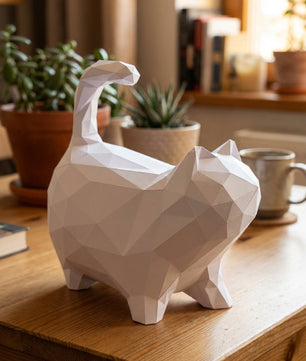 Cat polygonal paper figure for assembly 30 x 33 x 16 – papercraft DIY craft, sculptural cardboard cat for modern home decoration - Mi tienda