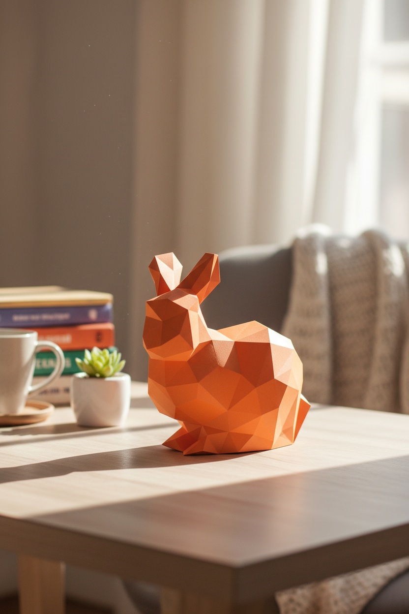 Figura constructor conejo poligonal de papel, manualidad 3D para montar 24X24X19 — PaperCraft DIY, figura de cartón para decoración del hogar