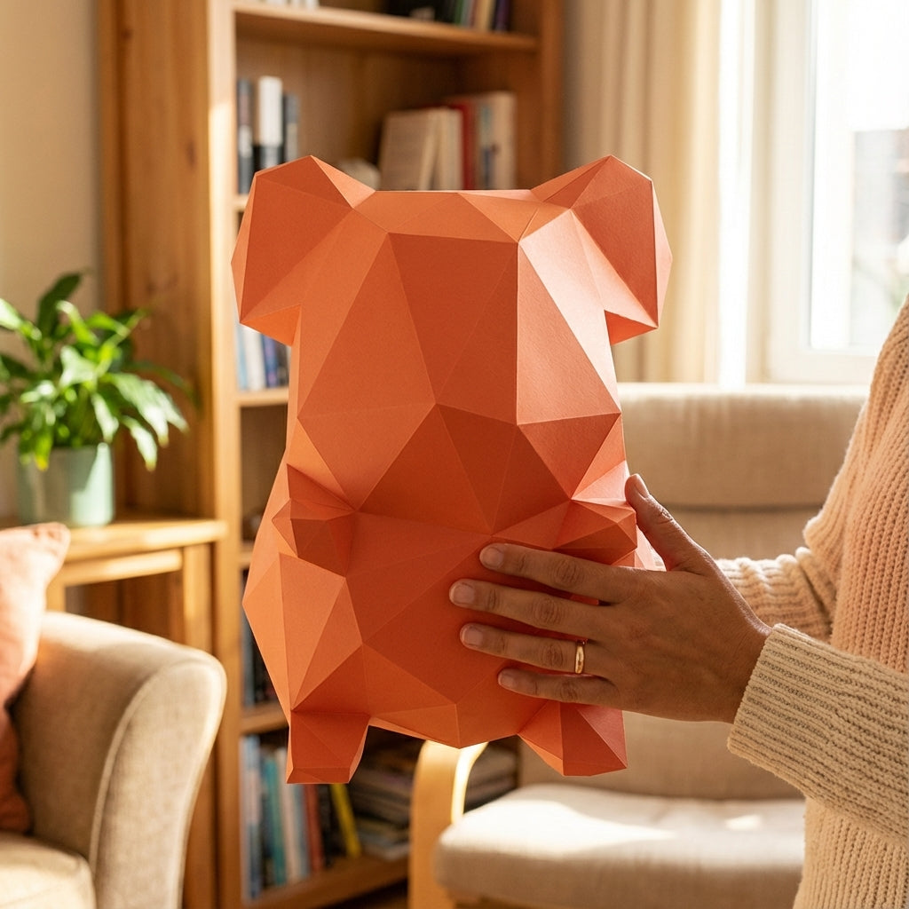 Own polygonal hamster papercraft – 3D modern geometric sculpture, 44 ready-to-fold pieces, size 30x26x20 cm, creative paper animal decor for any space - Mi tienda