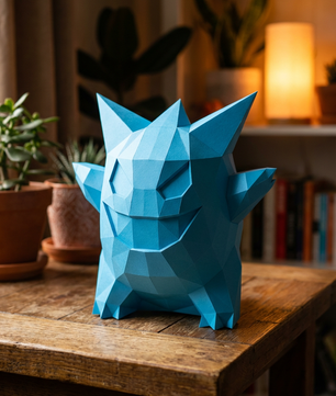 3D polygonal paper Gengar figure for assembly 27 x 33 x 32 – decorative papercraft DIY kit, modern geometric sculpture - Mi tienda