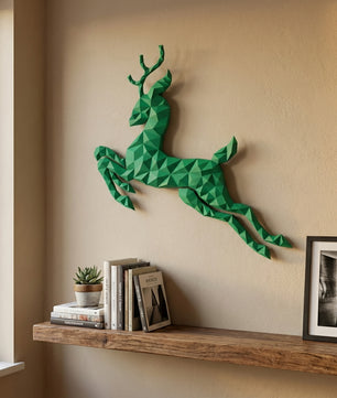 Modern flat deer wall papercraft, 56x57x2 cm geometric 3D polygonal silhouette, DIY creative kit for striking living room or hallway wall art, bold red home decor - Mi tienda