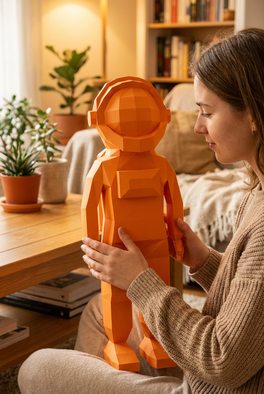 3D polygonal paper astronaut figure for assembly 51 x 18 x 14 – decorative papercraft DIY kit, modern geometric sculpture for table or shelf - Mi tienda