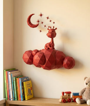 Cute wall giraffe 3D papercraft polygonal paper figure for assembly 50x45x16, 272 parts – DIY craft, sculptural cardboard giraffe for kids room wall decor