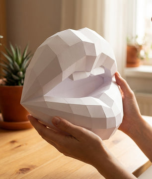3D lips with teeth papercraft, polygonal paper figure for assembly, 35x26x20 cm, 49 parts – DIY geometric sculpture, unique wall art for creative workspace