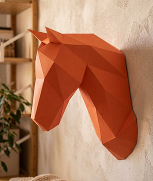 Horse head polygonal paper figure for assembly 25 x 35 x 19 – papercraft DIY craft, modern cardboard wall decoration, geometric style - Mi tienda