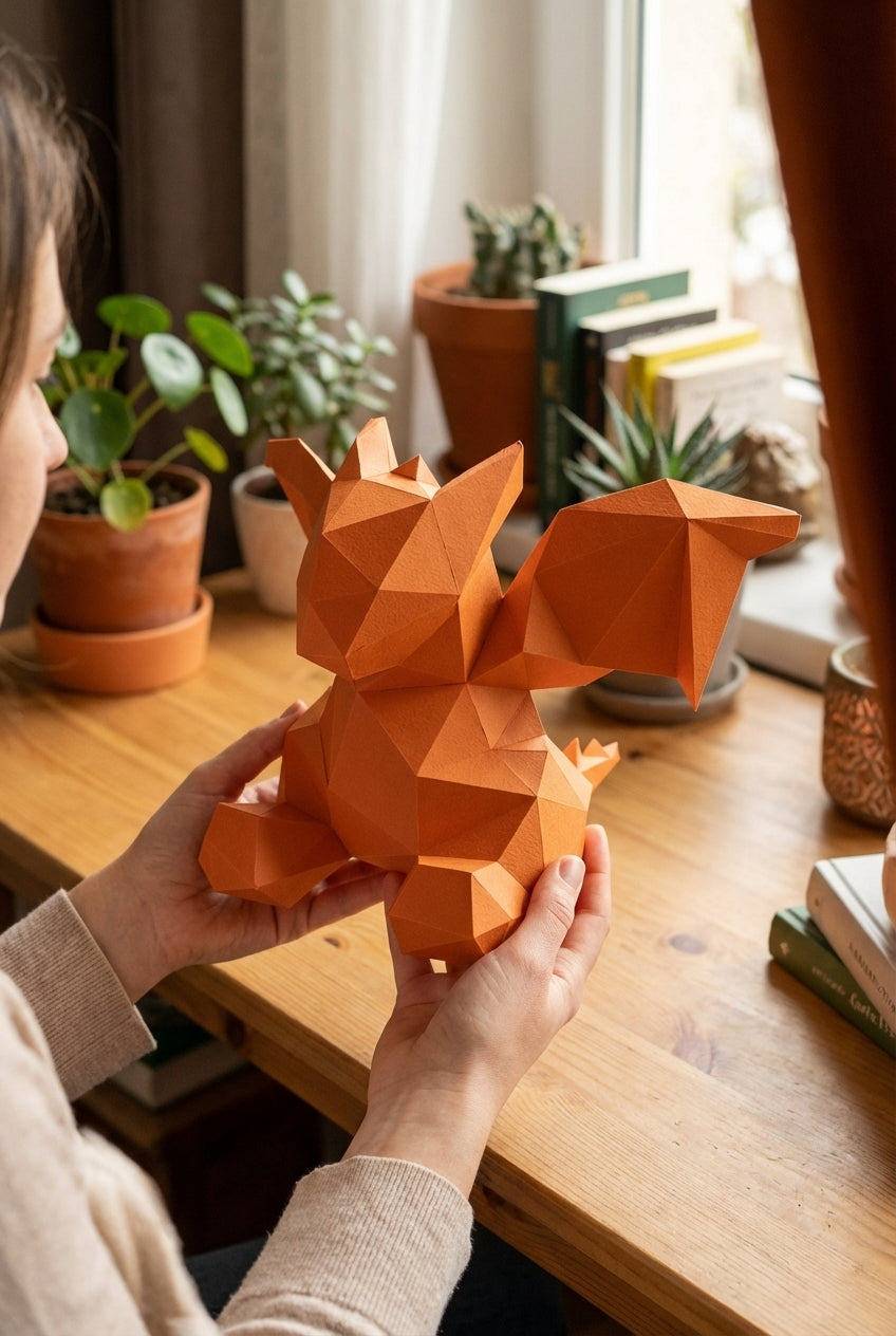 3D small polygonal paper dragon for assembly 23 x 29 x 29 – papercraft DIY kit, modern cardboard sculpture, creative geometric home decoration - Mi tienda