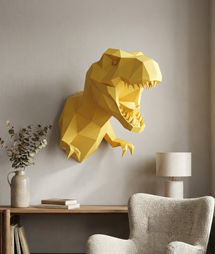 3D Papercraft Green T-Rex Wall Trophy 50cm DIY Low Poly Dinosaur Head Model – Geometric Paper Sculpture Wall Decor for Living Room - Mi tienda