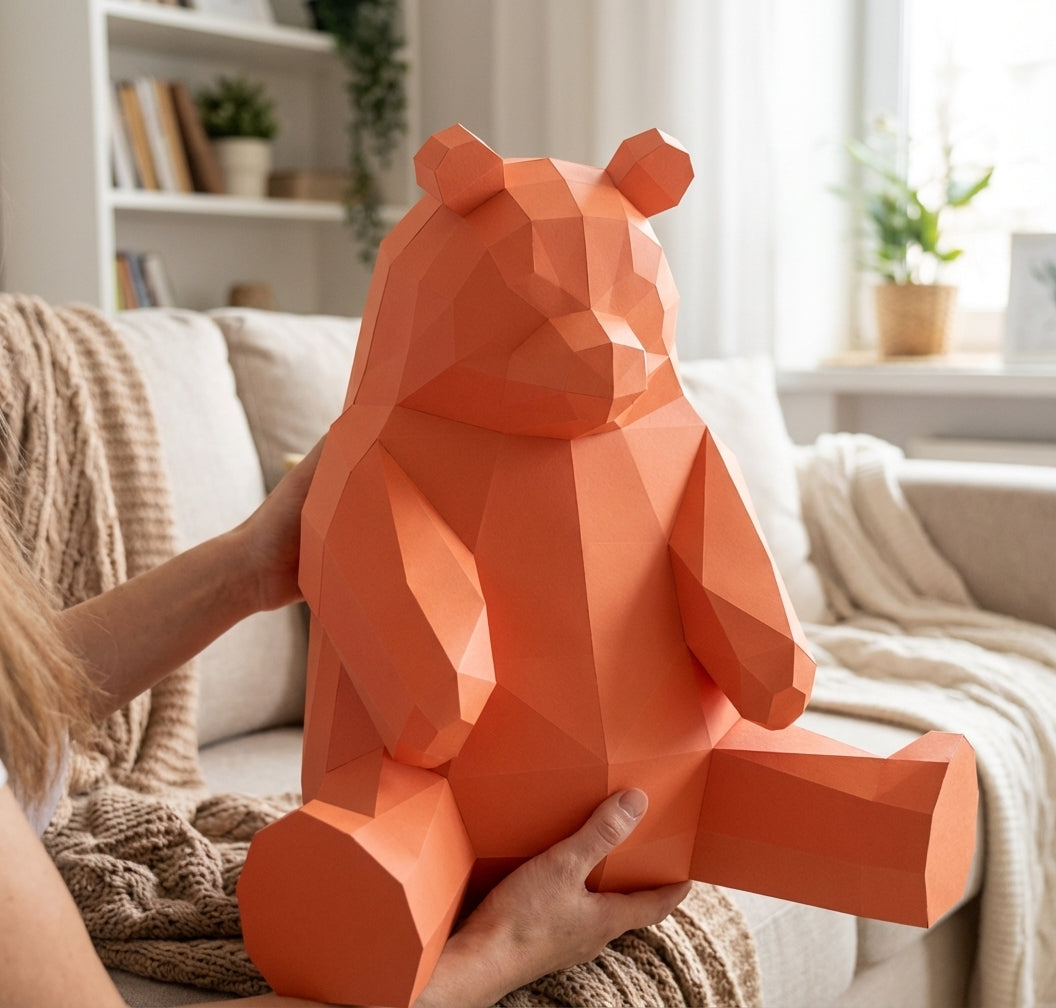 Polygonal panda papercraft, 3d geometric sculpture, 61-piece diy paper kit, 32x35x35 cm, modern handmade decor for home or office - Mi tienda