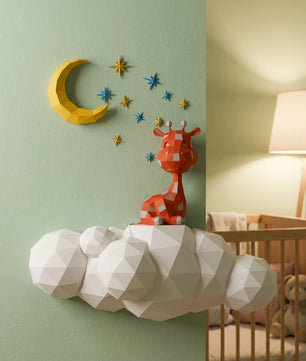 Cute wall giraffe 3D papercraft polygonal paper figure for assembly 50x45x16, 272 parts – DIY craft, sculptural cardboard giraffe for kids room wall decor