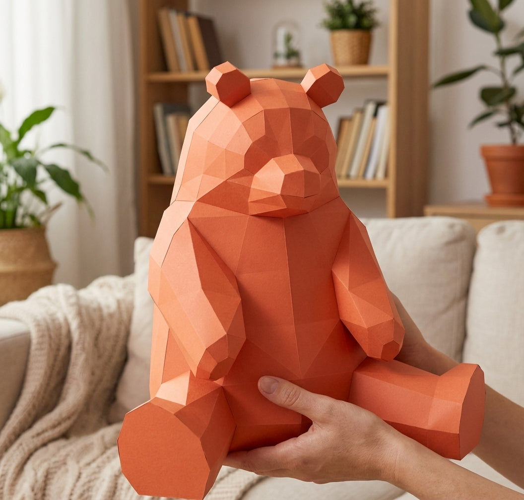 Polygonal panda papercraft, 3d geometric sculpture, 61-piece diy paper kit, 32x35x35 cm, modern handmade decor for home or office - Mi tienda