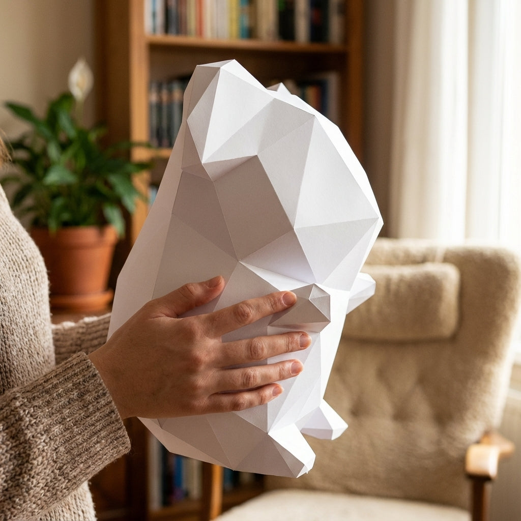 Own polygonal hamster papercraft – 3D modern geometric sculpture, 44 ready-to-fold pieces, size 30x26x20 cm, creative paper animal decor for any space - Mi tienda