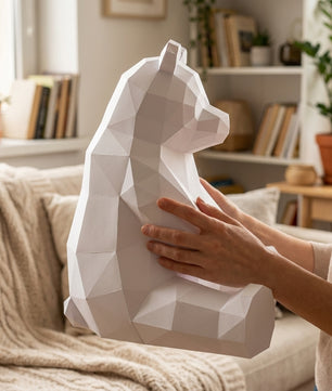 Polygonal panda papercraft, 3d geometric sculpture, 61-piece diy paper kit, 32x35x35 cm, modern handmade decor for home or office - Mi tienda