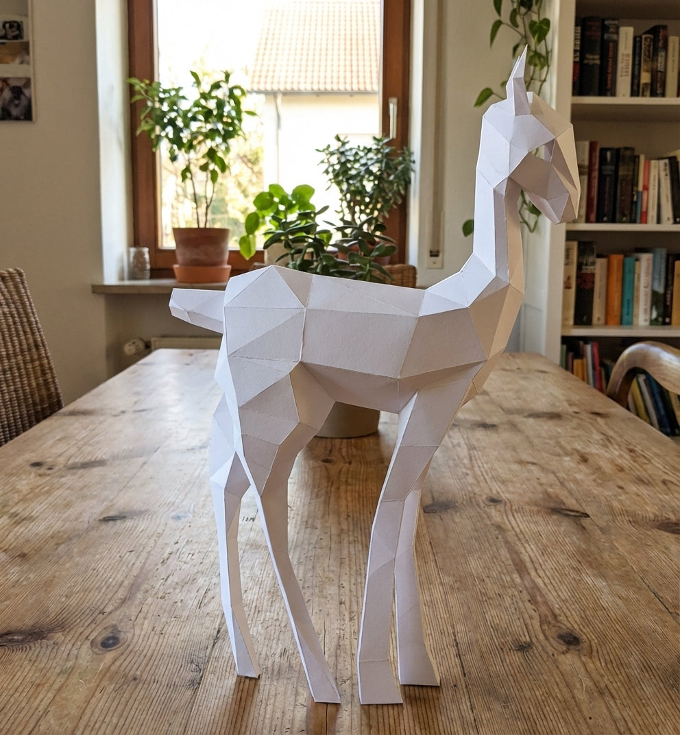 Kit DIY de papel poligonal papercraft 3D de cervatillo, 70x43x11 cm, 72 piezas – Ciervo de cartón geométrico, figura animal creativa para decoración de pared de habitación infantil