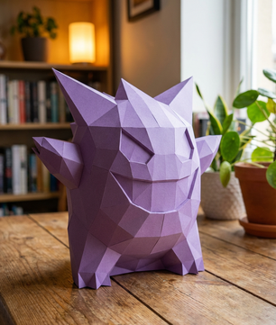 3D polygonal paper Gengar figure for assembly 27 x 33 x 32 – decorative papercraft DIY kit, modern geometric sculpture - Mi tienda