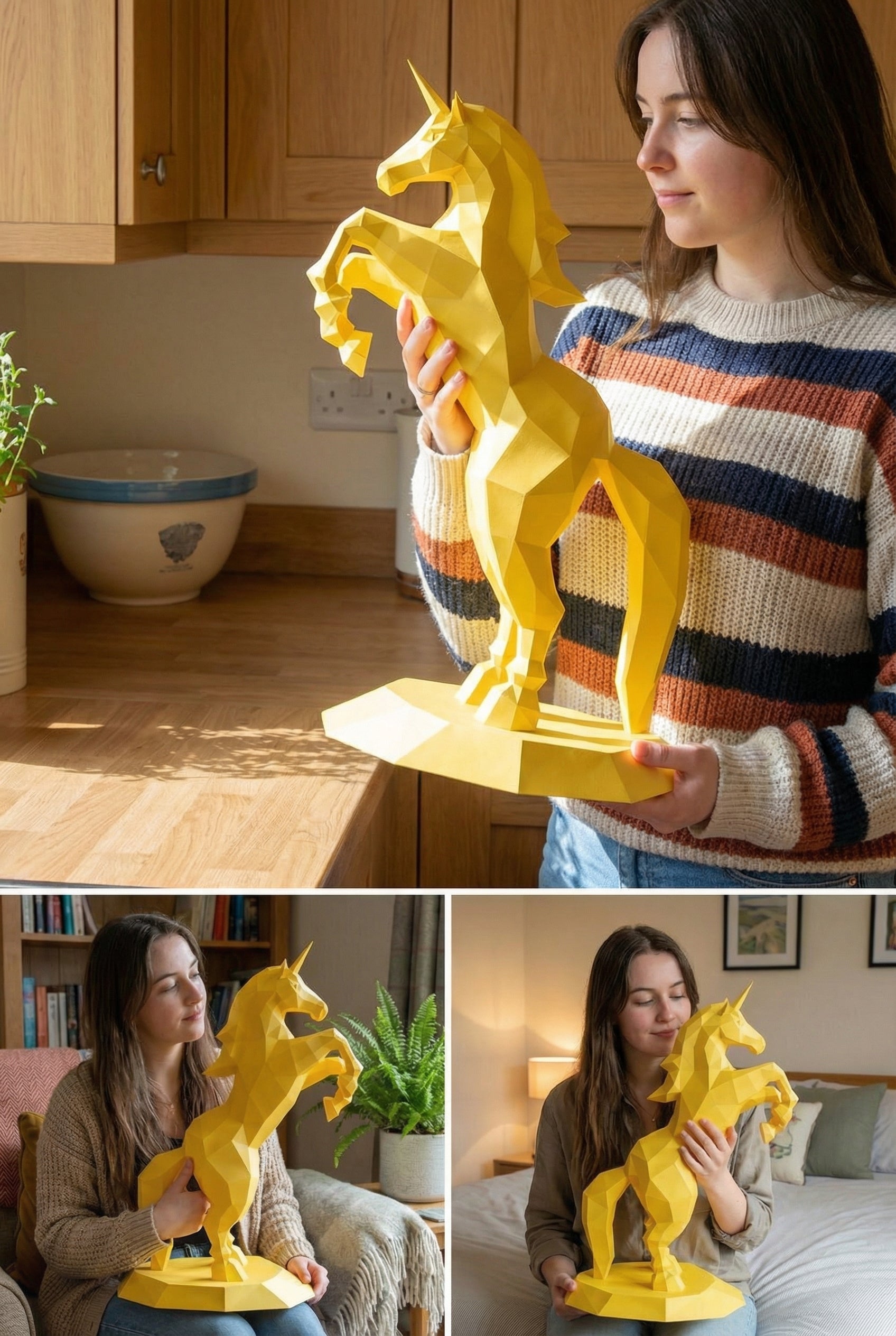 BIG Unicorn polygonal paper figure for assembly ONE meter – papercraft DIY craft, sculptural cardboard unicorn for modern home decoration - Mi tienda