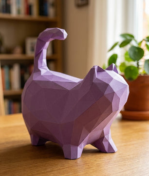 Cat polygonal paper figure for assembly 30 x 33 x 16 – papercraft DIY craft, sculptural cardboard cat for modern home decoration - Mi tienda