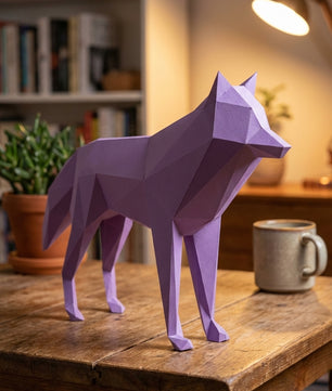 3D polygonal paper wolf figure for assembly 58x30x12 – decorative papercraft DIY kit, modern geometric sculpture for table or shelf - Mi tienda