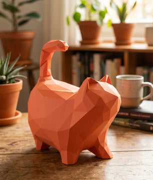 Cat polygonal paper figure for assembly 30 x 33 x 16 – papercraft DIY craft, sculptural cardboard cat for modern home decoration - Mi tienda