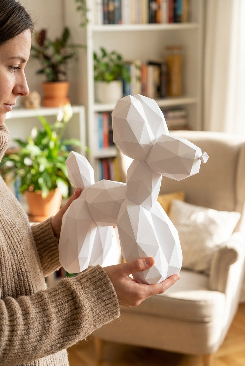 Papercraft 3D volumetric balloon dog polygonal paper figure for assembly 56x20x15 – papercraft DIY craft, sculptural cardboard balloon dog for modern home decoration - Mi tienda
