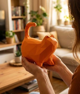 Cat polygonal paper figure for assembly 30 x 33 x 16 – papercraft DIY craft, sculptural cardboard cat for modern home decoration - Mi tienda