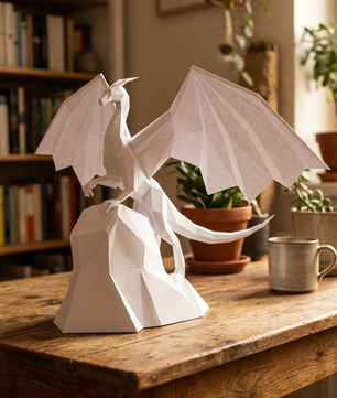 3D polygonal paper dragon figure to assemble on a rock 43x60x36 – DIY papercraft decorative kit, modern geometric sculpture for table or shelf - Mi tienda