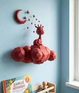 Cute wall giraffe 3D papercraft polygonal paper figure for assembly 50x45x16, 272 parts – DIY craft, sculptural cardboard giraffe for kids room wall decor