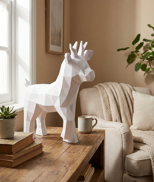 Ciervo pequeño 3D, figura de papel poligonal para ensamblar 42x32x11 – Manualidad DIY, ciervo de cartón escultórico para decoración de pared moderna