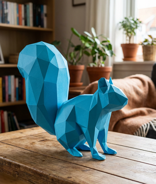 Ardilla Poligonal 3D de Papel para Montar 27x32x10– Kit Decorativo PaperCraft DIY, Escultura Moderna de Cartón, Decoración Geométrica para el Hogar