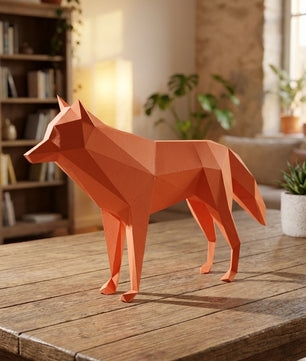 3D polygonal paper wolf figure for assembly 58x30x12 – decorative papercraft DIY kit, modern geometric sculpture for table or shelf - Mi tienda
