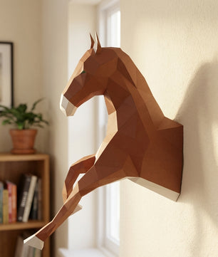 Cabeza de caballo para colgar en la pared papercraft 3D, escultura de papel poligonal DIY, 51x16x35 cm, 59 piezas – Decoración de pared geométrica, kit de montaje, trofeo de caballo decorativo para dormitorio juvenil