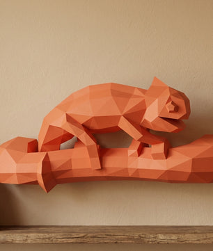 Geometric chameleon papercraft wall sculpture on branch, 3d polygonal lizard, 41x12x19 cm, creative diy kit for unique modern home or office decor - Mi tienda