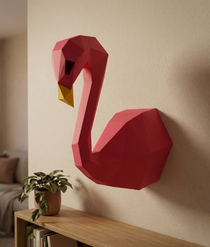 3D Wall Flamingo Papercraft wall flamingo papercraft kit! Polygonal paper art, 37x35x19 cm. Unique DIY wall decor - Mi tienda