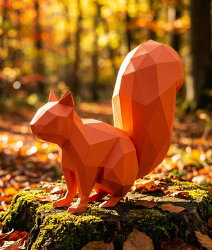 3D polygonal paper squirrel for assembly 27 x 32 x 10 – decorative papercraft DIY kit, modern cardboard sculpture, geometric home decoration - Mi tienda