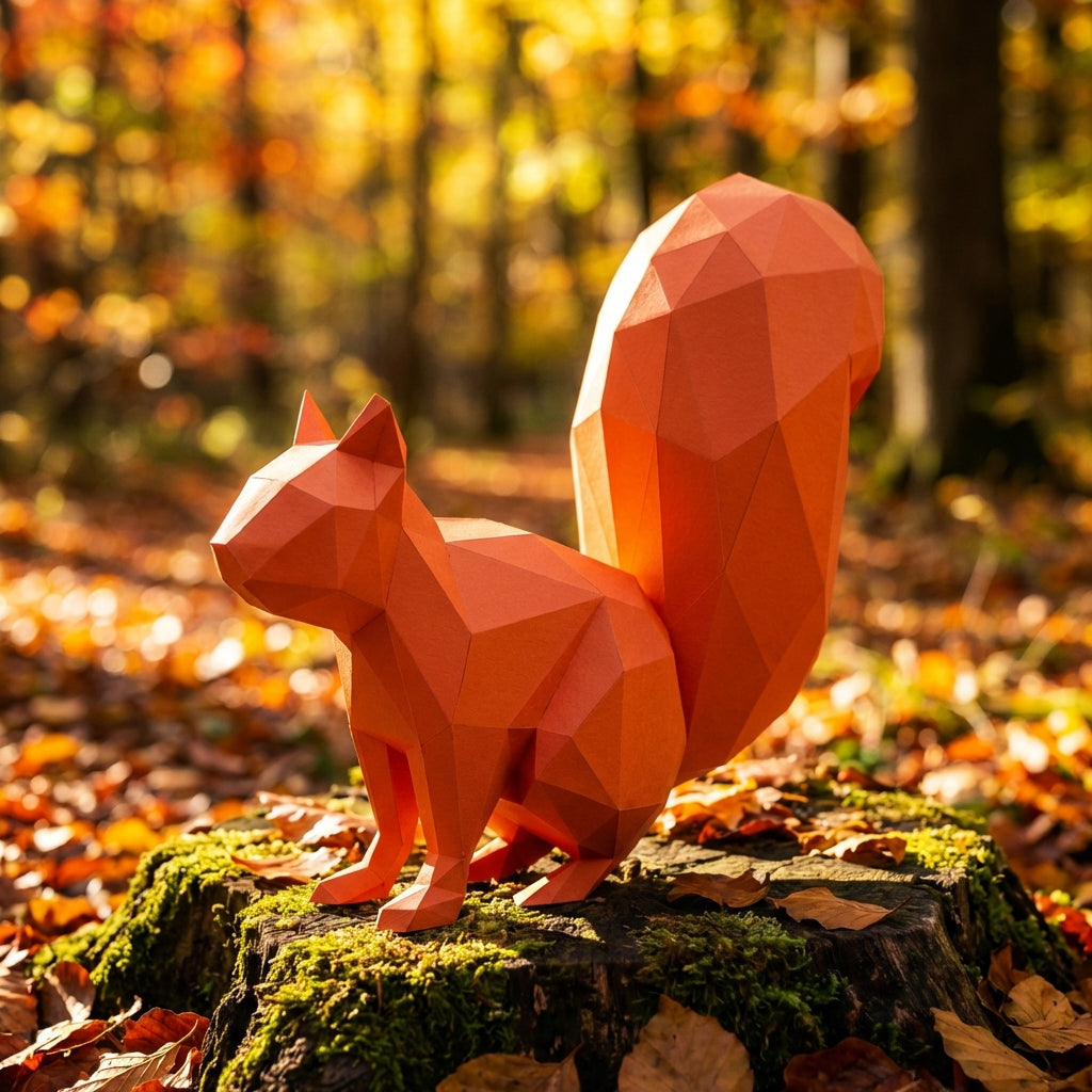 3D polygonal paper squirrel for assembly 27 x 32 x 10 – decorative papercraft DIY kit, modern cardboard sculpture, geometric home decoration - Mi tienda