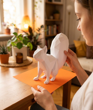 Ardilla Poligonal 3D de Papel para Montar 27x32x10– Kit Decorativo PaperCraft DIY, Escultura Moderna de Cartón, Decoración Geométrica para el Hogar