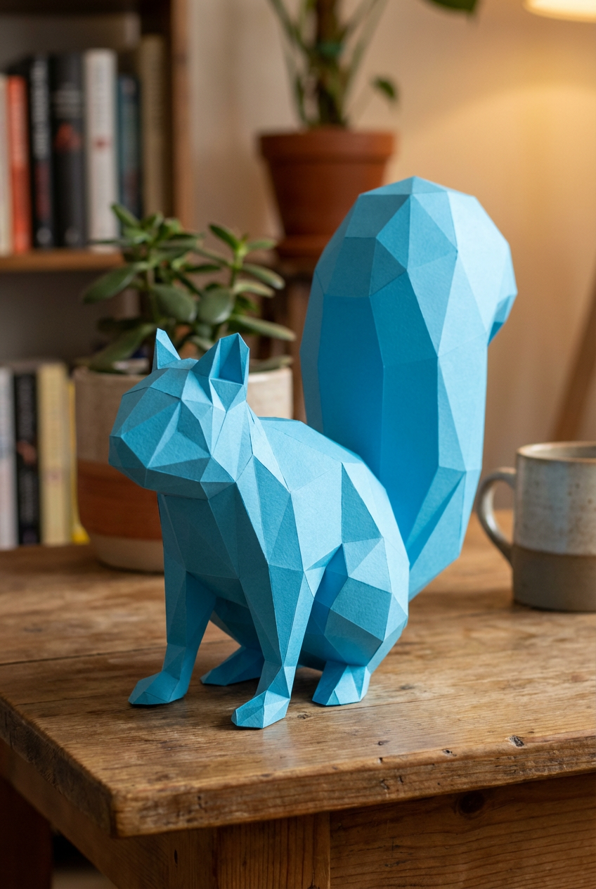 Ardilla Poligonal 3D de Papel para Montar 27x32x10– Kit Decorativo PaperCraft DIY, Escultura Moderna de Cartón, Decoración Geométrica para el Hogar
