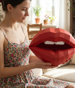 3D lips with teeth papercraft, polygonal paper figure for assembly, 35x26x20 cm, 49 parts – DIY geometric sculpture, unique wall art for creative workspace