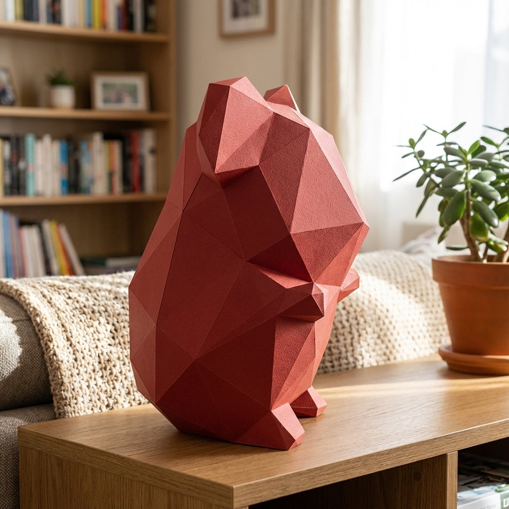 Own polygonal hamster papercraft – 3D modern geometric sculpture, 44 ready-to-fold pieces, size 30x26x20 cm, creative paper animal decor for any space - Mi tienda