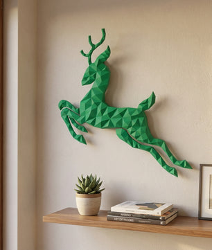 Modern flat deer wall papercraft, 56x57x2 cm geometric 3D polygonal silhouette, DIY creative kit for striking living room or hallway wall art, bold red home decor - Mi tienda