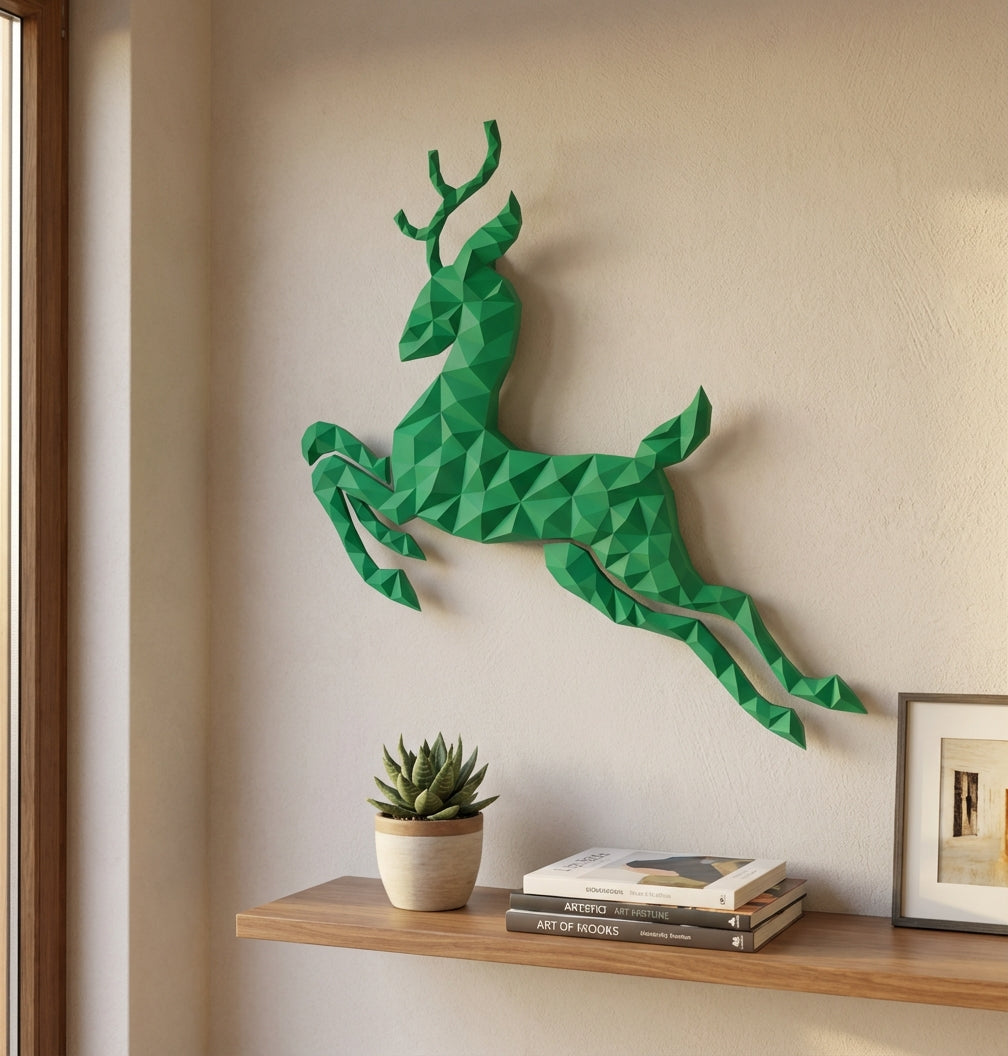 Modern flat deer wall papercraft, 56x57x2 cm geometric 3D polygonal silhouette, DIY creative kit for striking living room or hallway wall art, bold red home decor - Mi tienda