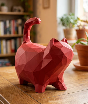 Cat polygonal paper figure for assembly 30 x 33 x 16 – papercraft DIY craft, sculptural cardboard cat for modern home decoration - Mi tienda