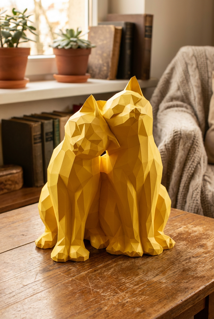 Figura constructor gatos poligonales de papel, manualidad 3D para montar 35x29x26 — PaperCraft DIY, figura de cartón para decoración del hogar