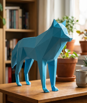 3D polygonal paper wolf figure for assembly 58x30x12 – decorative papercraft DIY kit, modern geometric sculpture for table or shelf - Mi tienda