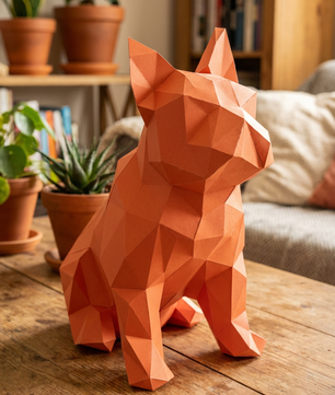French bulldog figure 3D polygonal paper  35x19x31 – papercraft DIY kit, geometric sculpture for table or shelf - Mi tienda