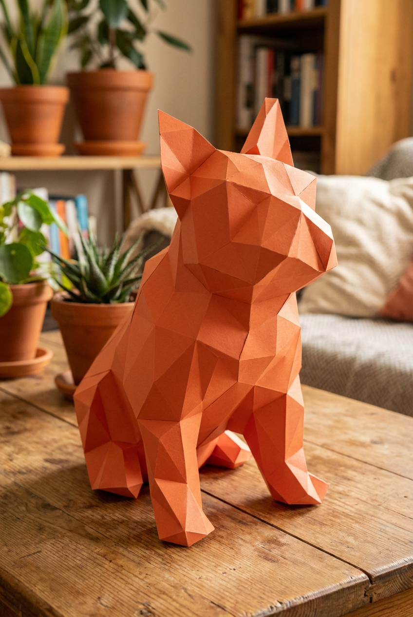 French bulldog figure 3D polygonal paper  35x19x31 – papercraft DIY kit, geometric sculpture for table or shelf - Mi tienda